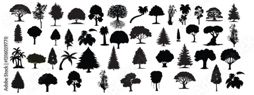 set of trees silhouettes vector 