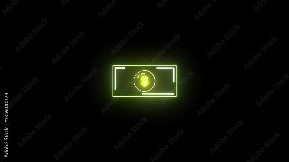 Neon Glowing light: Dollar icon animation on Black background in 4k motion. stock footage.