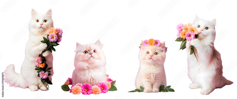 Obraz premium High-Definition Cute Cat with Flower - PNG