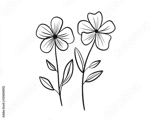 Simple line art floral design, white background, for cards