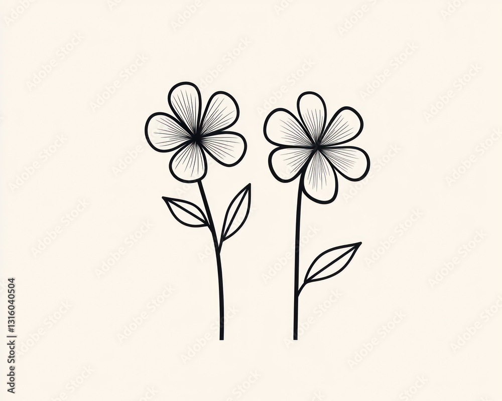 Simple line art flowers, minimalist design, white background, greeting card Simple line art flowers, minimalist design, white background, greeting card