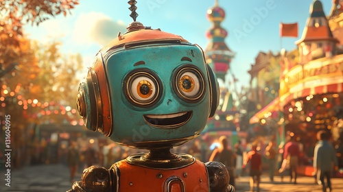 A festive actor, attired in a robot costume with a mix of metallic silver, brings joy to children attending an outdoor party at a park