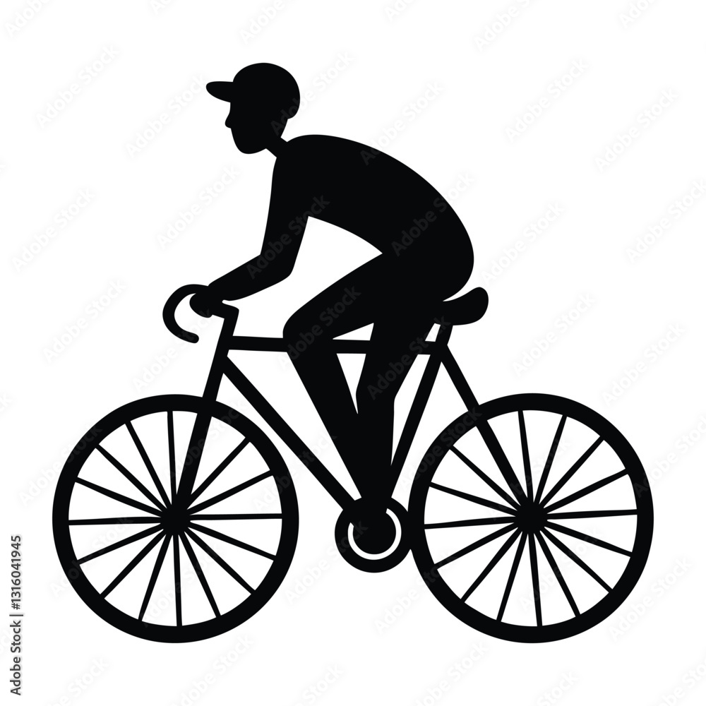 Fototapeta premium Minimalist Silhouette of a Person Riding a Classic Vintage Bicycle