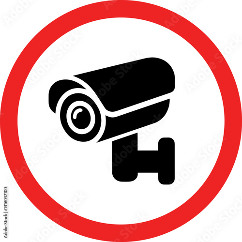  CCTV Icon in Red Circle line –  Security Monitoring Symbols