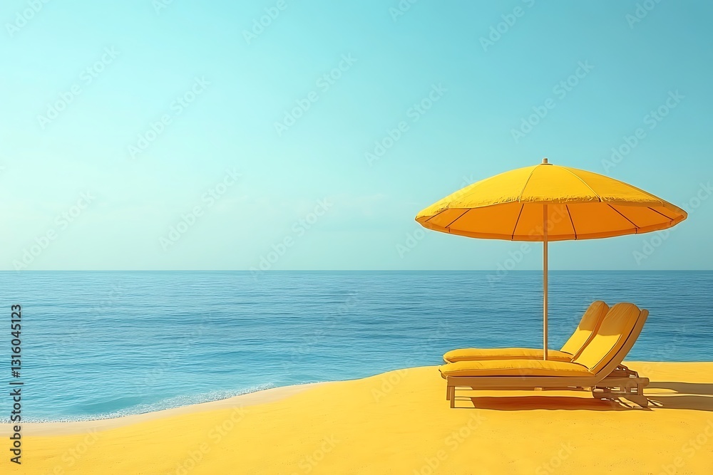 Yellow umbrella with blue sea and sunny day.
Yellow umbrella with blue sea and sunny day.