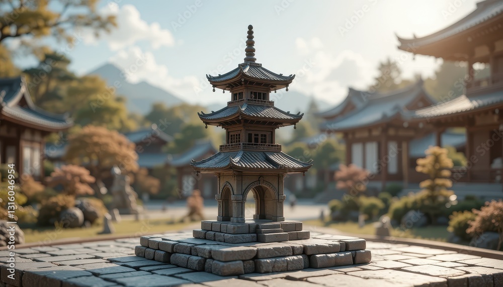 Serene Japanese Pagoda in Temple Garden Peaceful Asian Architecture Landscape Serene Japanese Pagoda in Temple Garden Peaceful Asian Architecture Landscape