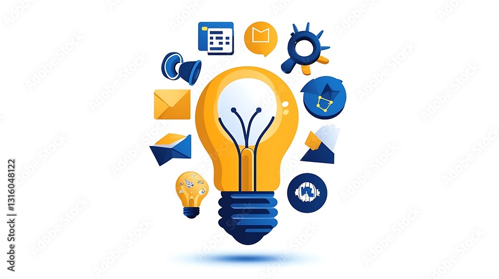 Digital Illustration: Bright Idea � Marketing Strategies and Communication Icons AI Generated Digital Illustration: Bright Idea � Marketing Strategies and Communication Icons AI Generated