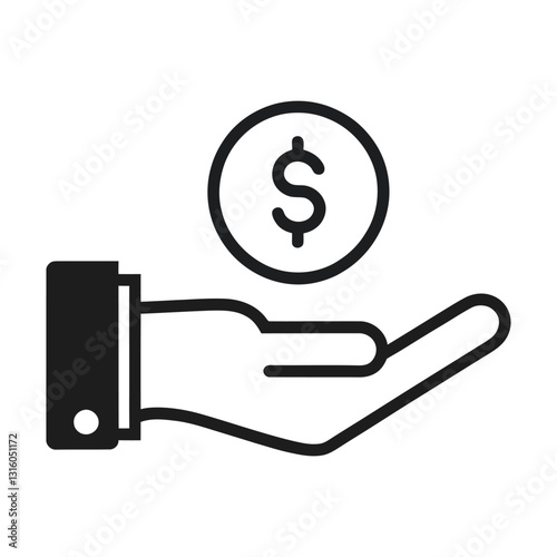  Hand Holding Dollar Coin - Financial Support, Investment, and Savings Icon