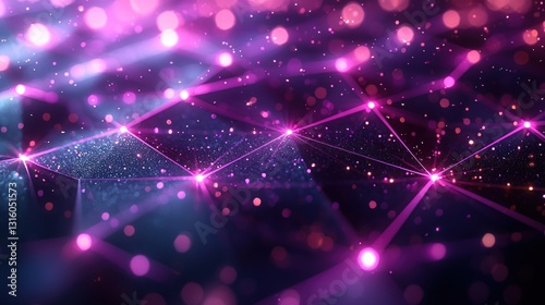 Abstract view of glowing points linked by lines, with a bokeh effect