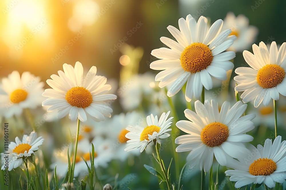 Obraz premium White Daisies Blooming with sunny day