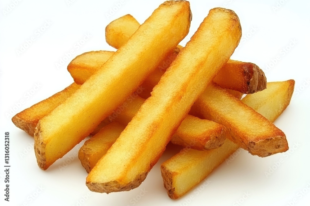 Golden French Fries Pile on White Background Close Up Studio Shot Delicious and Crispy Potatoes Ready to Eat Perfect for Fast Food Restaurant Menu Golden French Fries Pile on White Background Close Up Studio Shot Delicious and Crispy Potatoes Ready to Eat Perfect for Fast Food Restaurant Menu