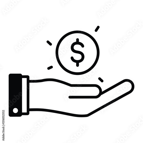  Hand Holding Dollar Coin - Financial Support, Investment, and Savings Icon