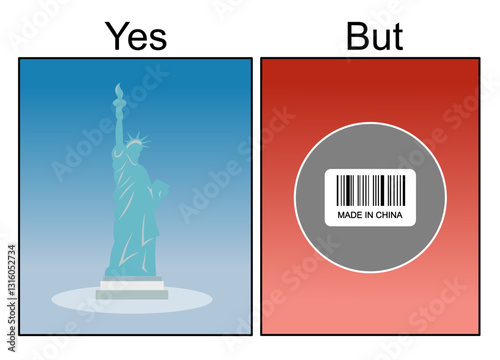 Comparison concept: us souvenir vs made it by other country 