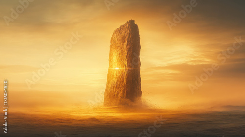 Wallpaper Mural A mystical landscape with a towering monolithic stone in the center, glowing faintly in the warm embrace of a golden-hour sunset Torontodigital.ca