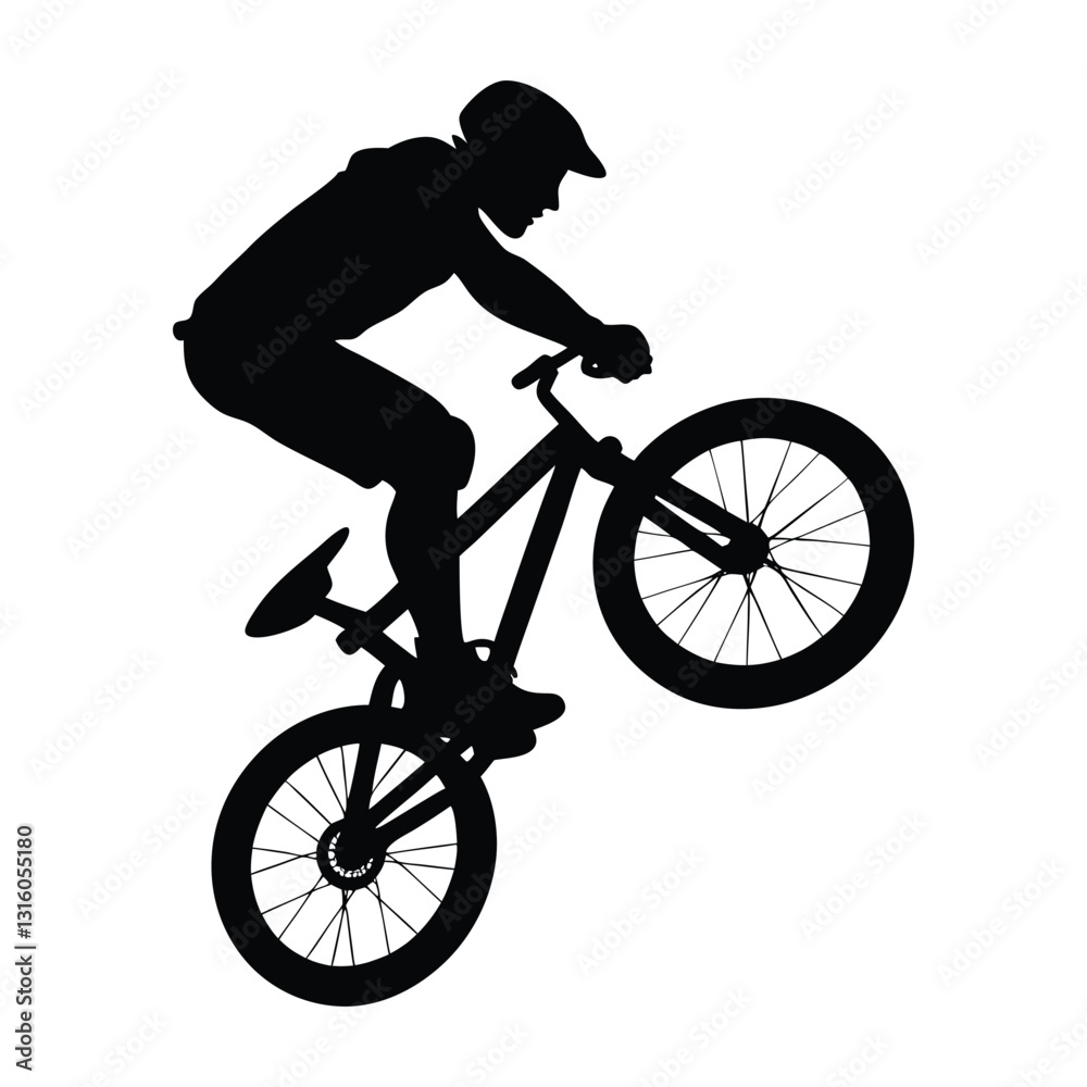 Naklejka premium Silhouette of a BMX Rider Executing a Daring Mid-Air Jump