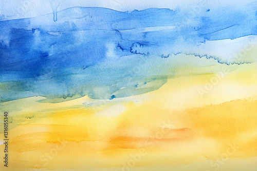 Abstract Watercolor Painting, Blue and Yellow, texture, Ukraine.