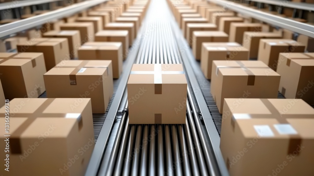 Automated Conveyor Belt System E commerce Packaging Delivery Boxes Automated Conveyor Belt System E commerce Packaging Delivery Boxes