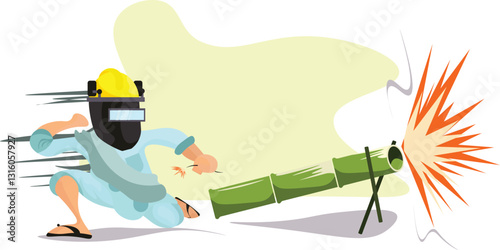 orang bermain meriam buluh di hari raya atau bulan ramadan