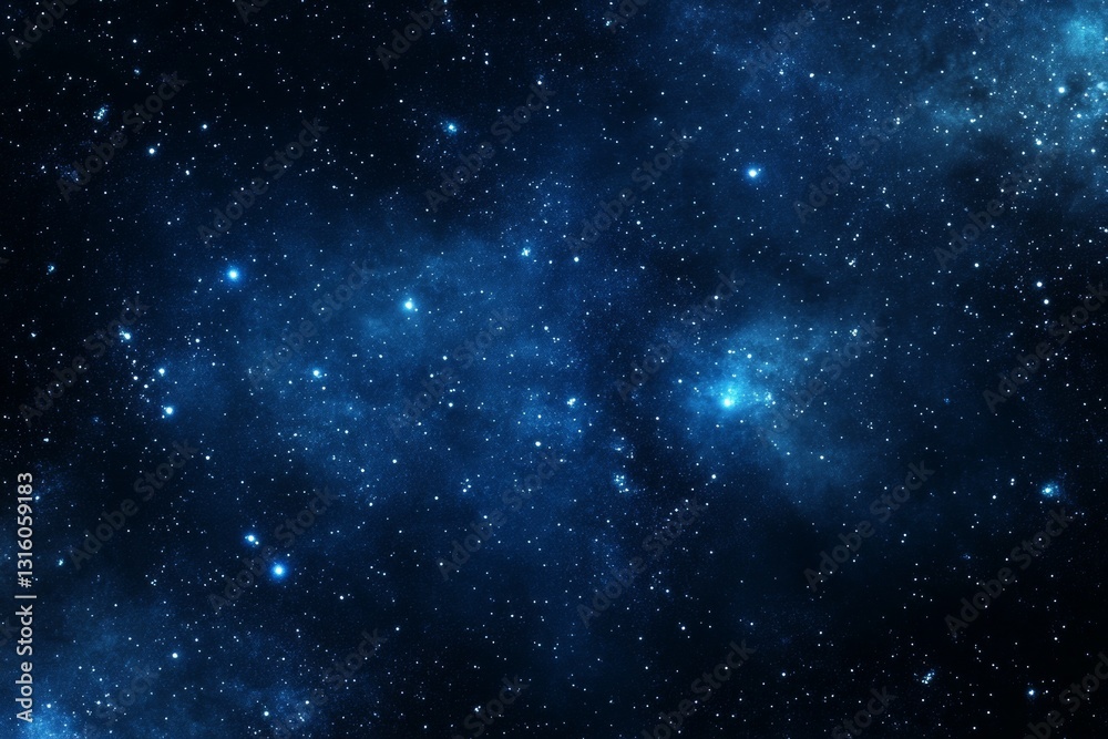 Naklejka premium A mesmerizing deep space scene featuring countless bright stars against a dark blue backdrop. Explore the beauty and mystery of the cosmos.