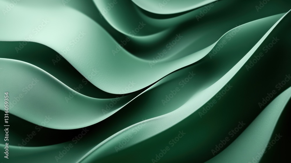 Obraz premium Abstract green waves of fabric creating a dynamic background with smooth curves and deep shadows for modern design