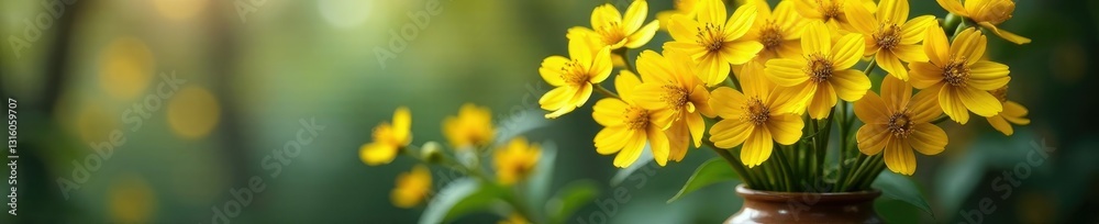 Fototapeta premium Schinus terebinthifolius Raddi flowers in a vase, flowers, yellow