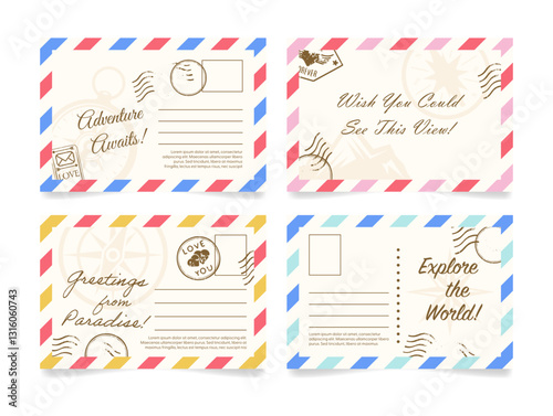 Postcard designs designed to send greetings and celebrate exploration, adventure and scenic views from around the world.