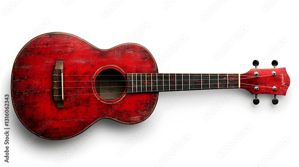 Fototapeta premium Vintage Red Ukulele: A Musical Instrument with Distressed Finish