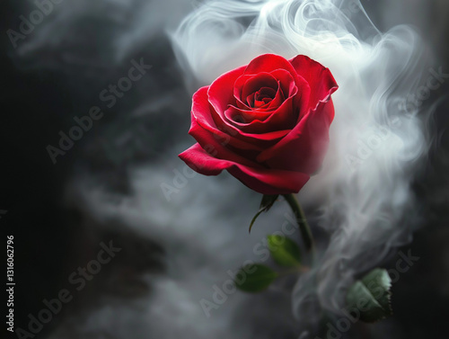 single red rose growing in the middle of a dark, starry night. It blends simplicity with profound meaning, creating a sense of beauty, solitude, and mystery.