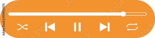 Music or video playback panel icon. Audio player for songs or podcast playlist. Play or pause button vector illustration. Orange theme