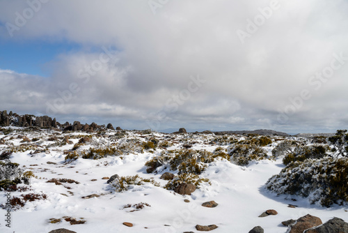 kunanyi mt wellington covered in snow and ice above hobart