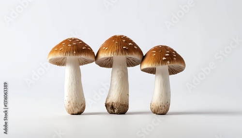Three Brown Mushrooms on White Background