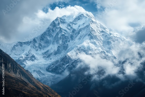 The overwhelming power of nature embodied in a stunning, snow-clad mountain.