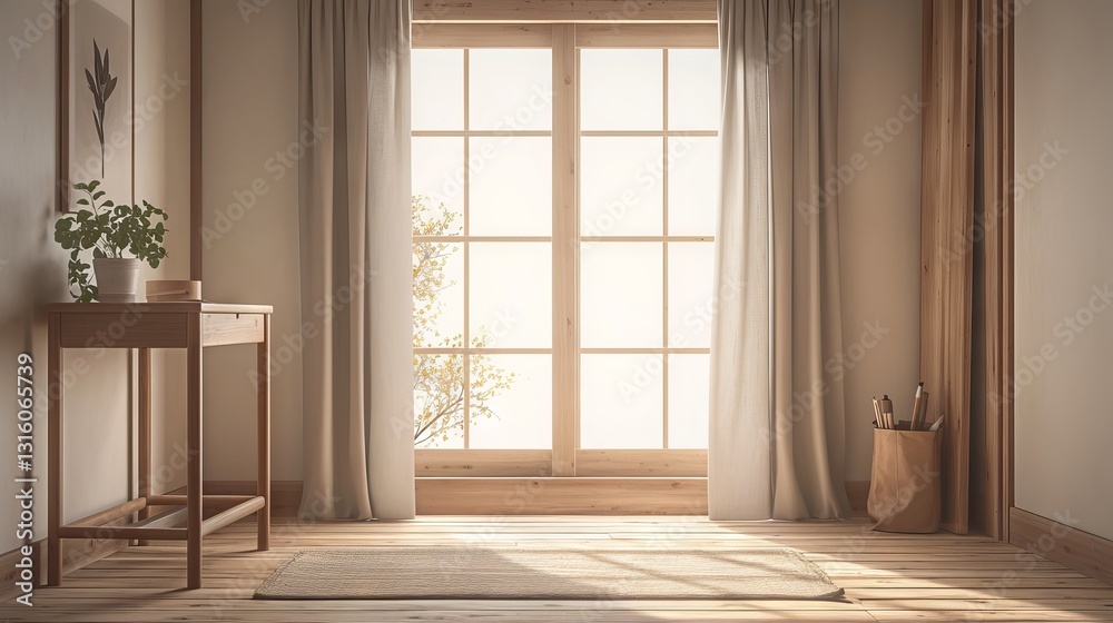 Fototapeta premium Realistic 3d mock-up of vertical ads banner in contemporary interior space for modern advertising and creative branding presentations