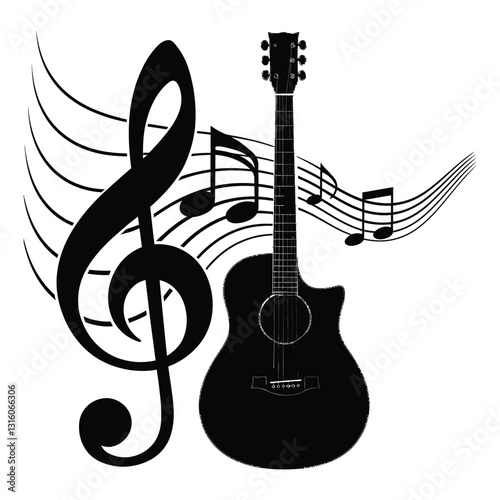  Guitar and Musical Notes - Symbol of Melody, Rhythm, and Harmony