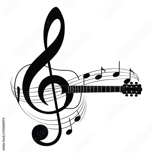  Guitar and Musical Notes - Symbol of Melody, Rhythm, and Harmony