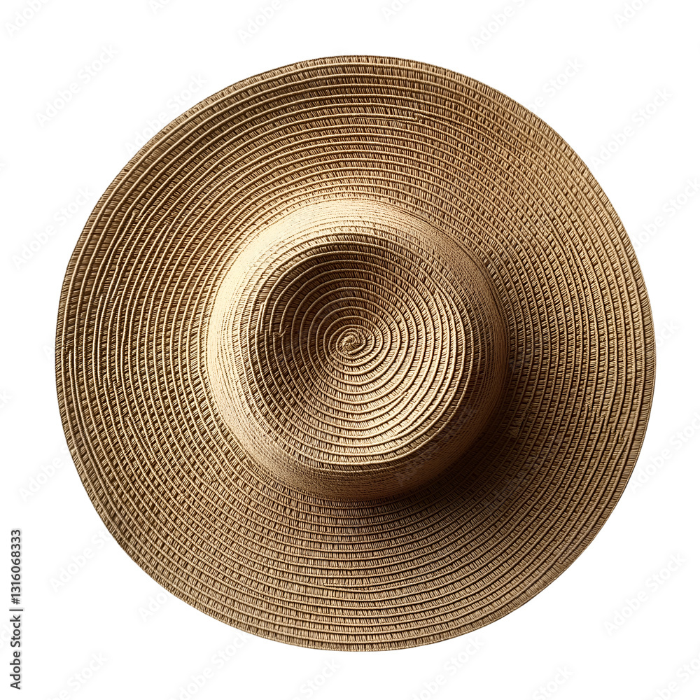 Close up of straw hat with circular pattern on White or Transparent Background