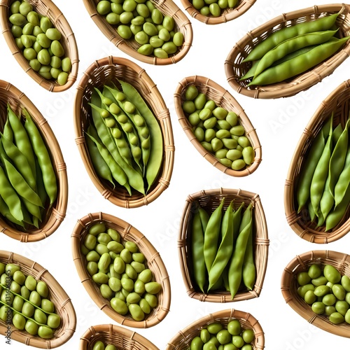 Wallpaper Mural Fresh Green Beans and Peas in Wooden Baskets Torontodigital.ca