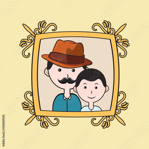Father and son in a frame vector