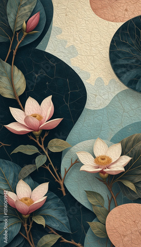 Magnolia flowers.  Pattern for printing on wall decorations, covers, leaflets
