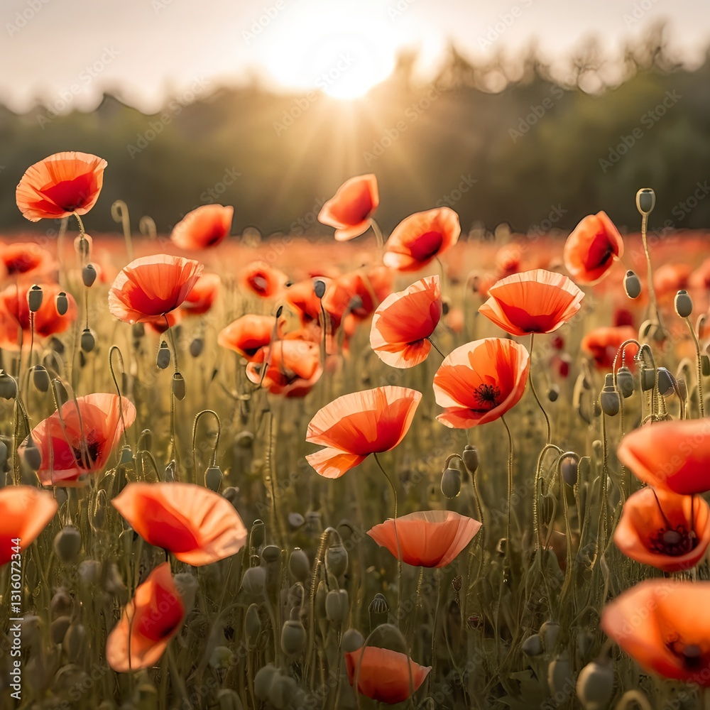 Obraz premium Sunset Poppy Field