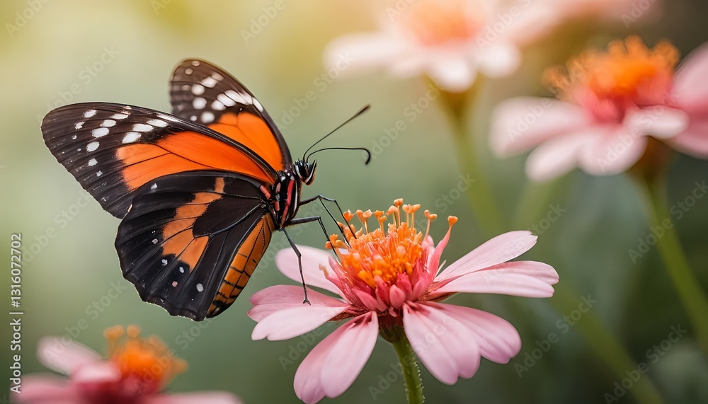 Fototapeta premium Butterfly on Pink Flower