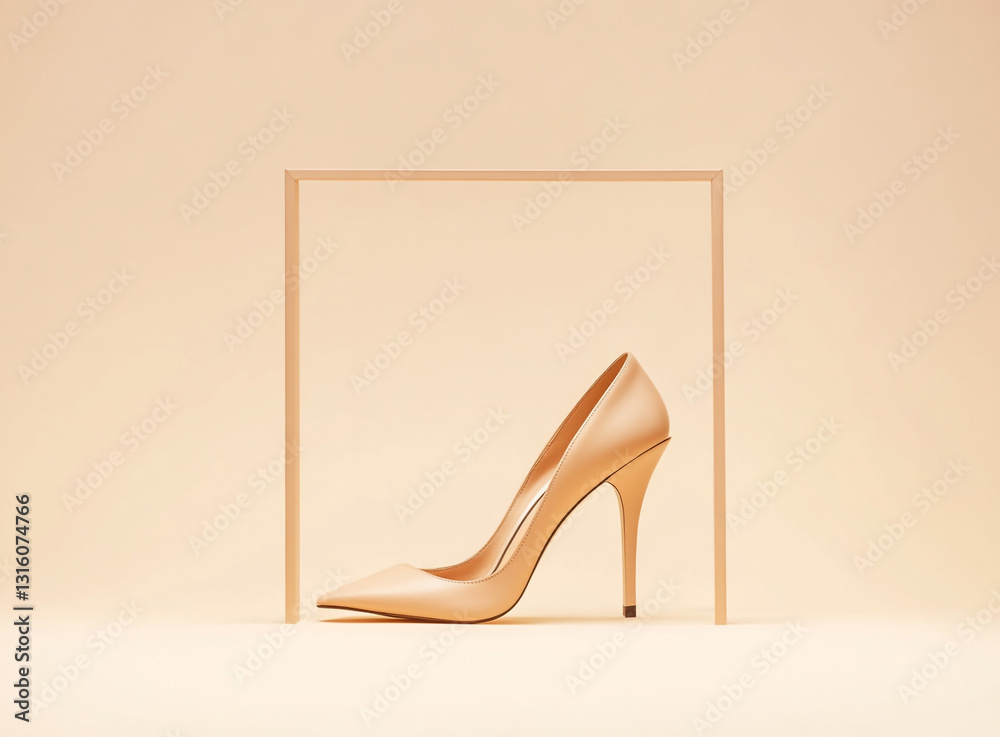 Light Brown High Heels in Elegant Square Frame on Solid Background