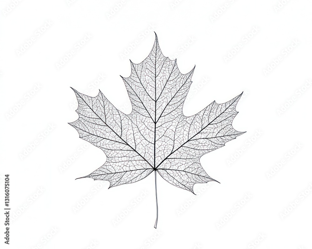 Fototapeta premium Skeletonized maple leaf, white background, nature detail, botanical illustration