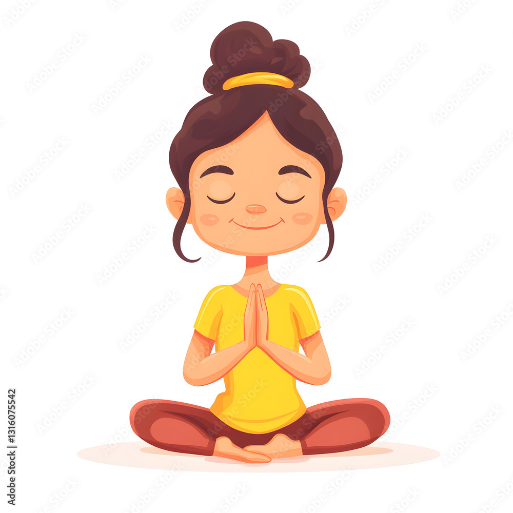 Girl Meditating Yoga Child Pose Cartoon Mindfulness Peace Girl Meditating Yoga Child Pose Cartoon Mindfulness Peace
