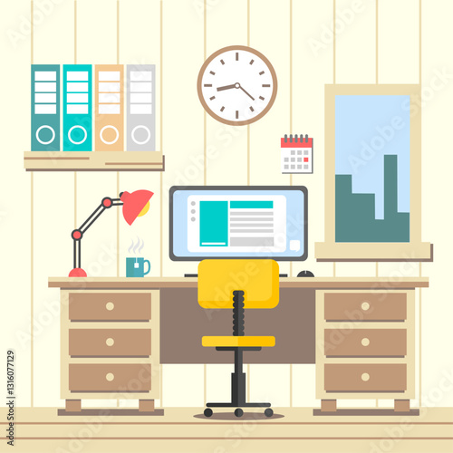 Modern office workspace with city view