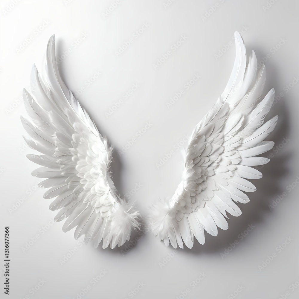 Obraz premium White Angel Wings on White Background