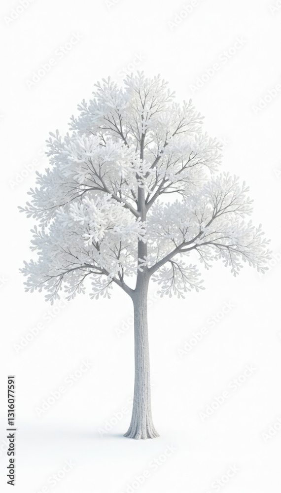 Obraz premium White tree on white background with faint branches, tree, tree top