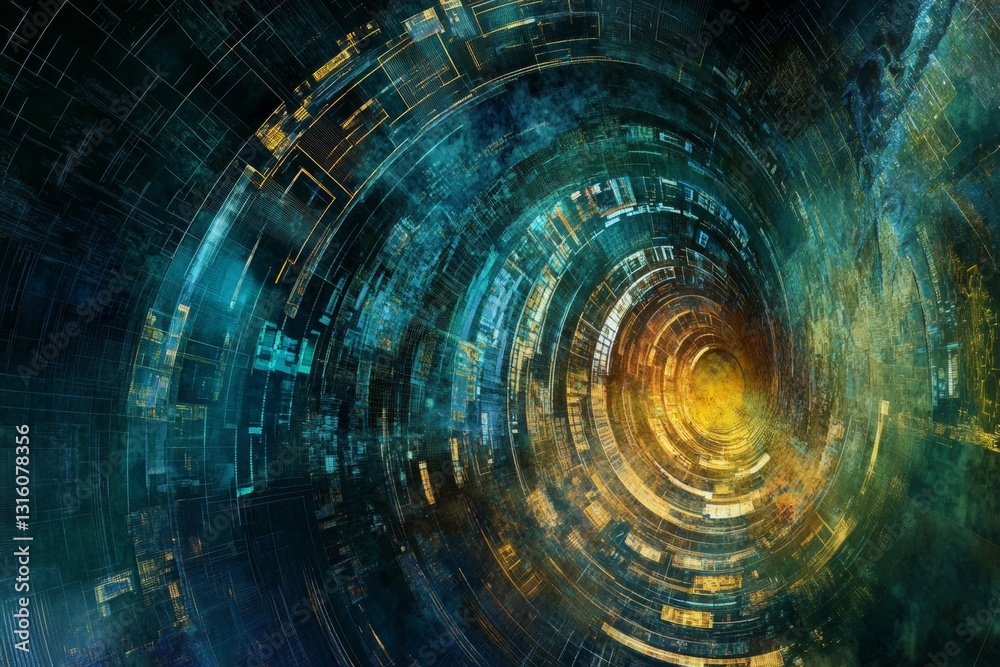 Fototapeta premium Abstract Digital Spiral Design with Vibrant Colors and Illuminated Patterns in Space