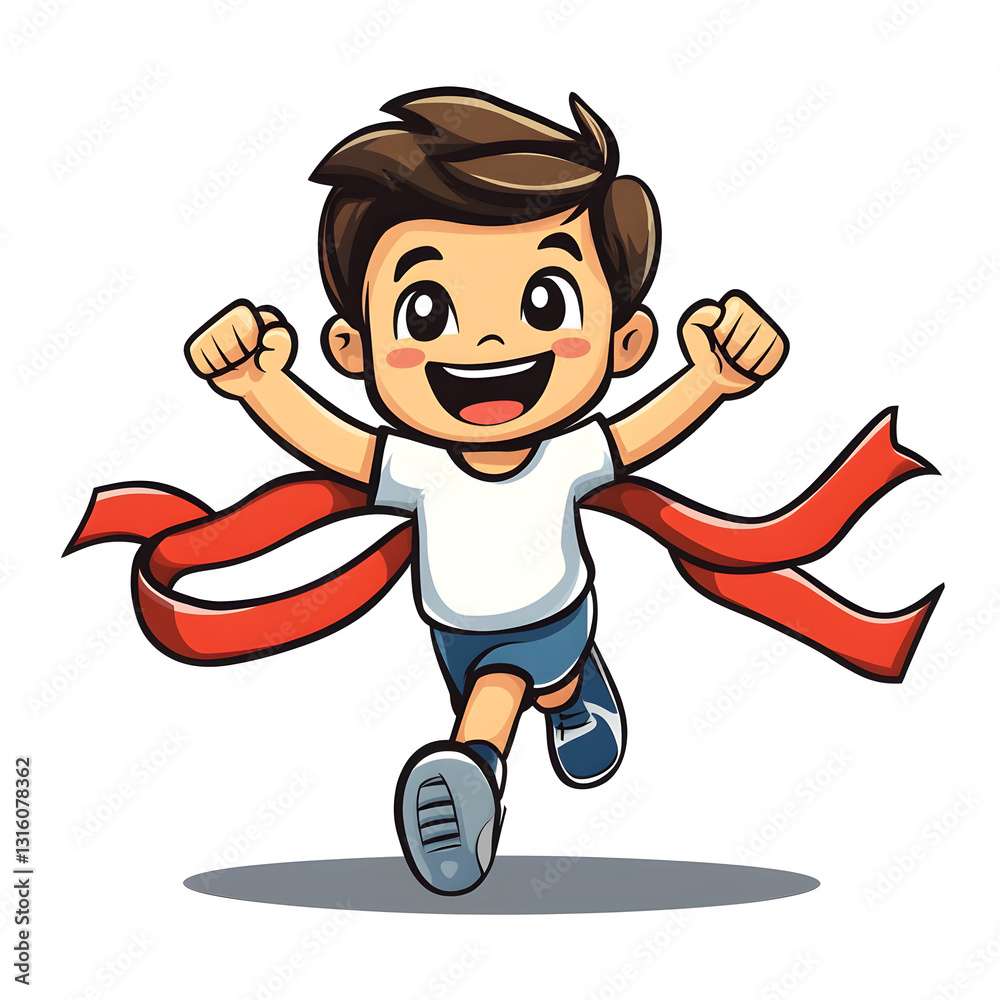 Happy Kid Winning Race Cartoon Illustration Happy Kid Winning Race Cartoon Illustration