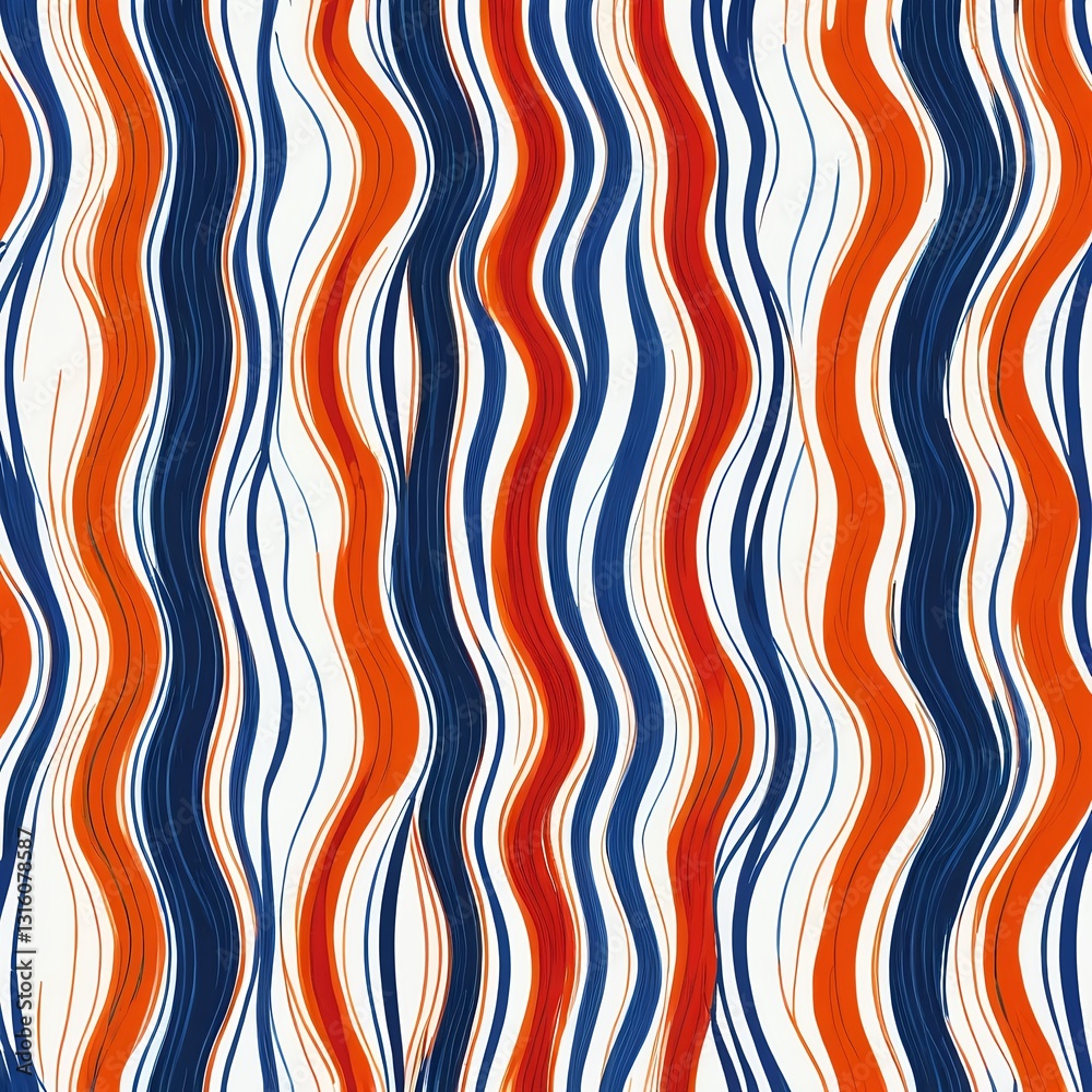 Abstract Wavy Lines in Blue, Orange, and White
